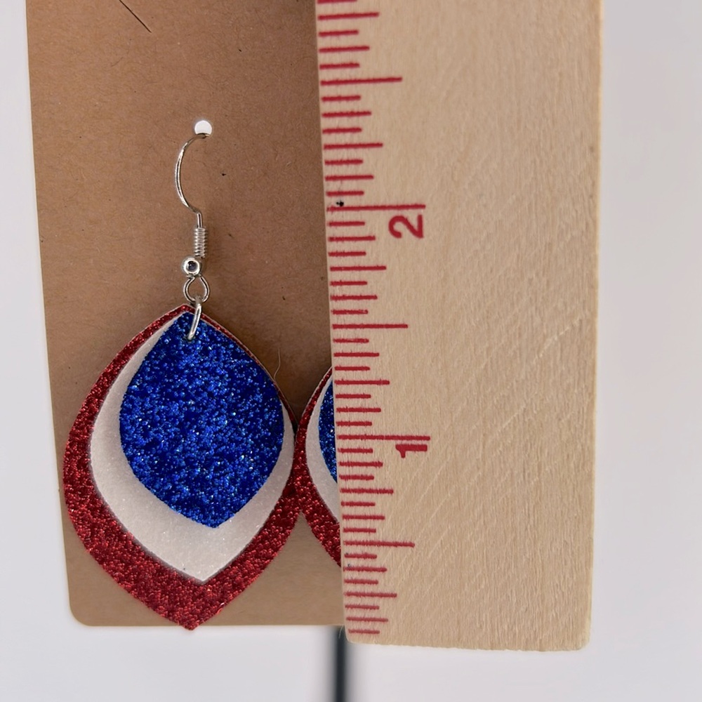 Mini Faux Leather Earrings Red White Blue Patriotic USA  Fashion Jewelry - Picture 2 of 4